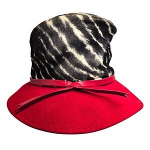 Red & Black Zebra Print Mr. John Classic Womens Felt Hat With Satin Ribbon Trim